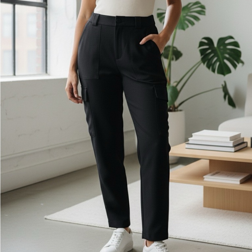 High Rise Cargo Sanctuary Black Recycled Polyester Tapered Utility Pants Size 30